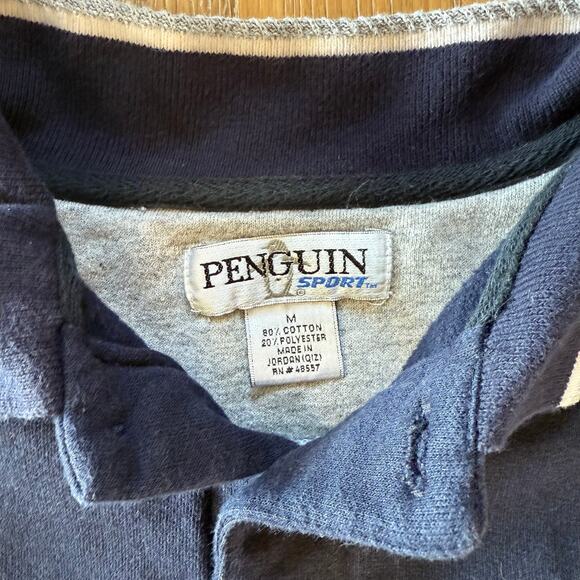 Vintage Penguin Sport Quarter Zip Pullover Men’s M Navy White - Picture 2 of 6
